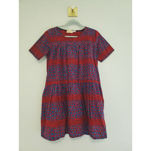 Grass Fields The African Shop Print Dress Women 8 Red Blue Short Sleeve Pockets